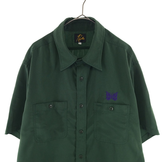 Needles(ニードルス)のNeedles ニードルス 21SS S/S Work Shirt-Poly Cloth バタフライ刺繍ポリクロス半袖ワークシャツ グリーン IN136 メンズのトップス(シャツ)の商品写真