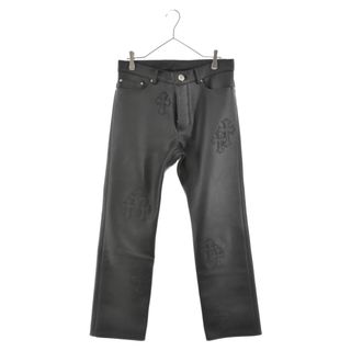 クロムハーツ(Chrome Hearts)のCHROME HEARTS クロムハーツ クロスパッチ 5P レザーパンツ ボタンフライ カウレザー 牛革 ブラック(その他)