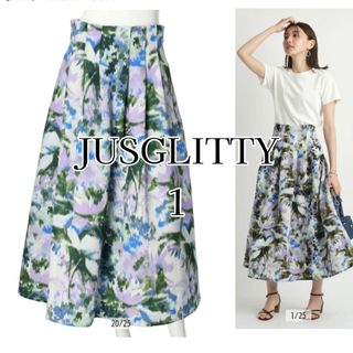 ジャスグリッティー(JUSGLITTY)の【新品未使用】JUSGLITTY 花柄ハイウエスト スカート S 青 紫 花柄(ロングスカート)