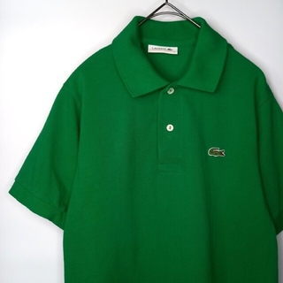 ラコステ(LACOSTE)の日本製　ラコステ　ポロシャツ　半袖　刺繍ロゴ　ファブリカ　シェルボタン　緑　2(ポロシャツ)