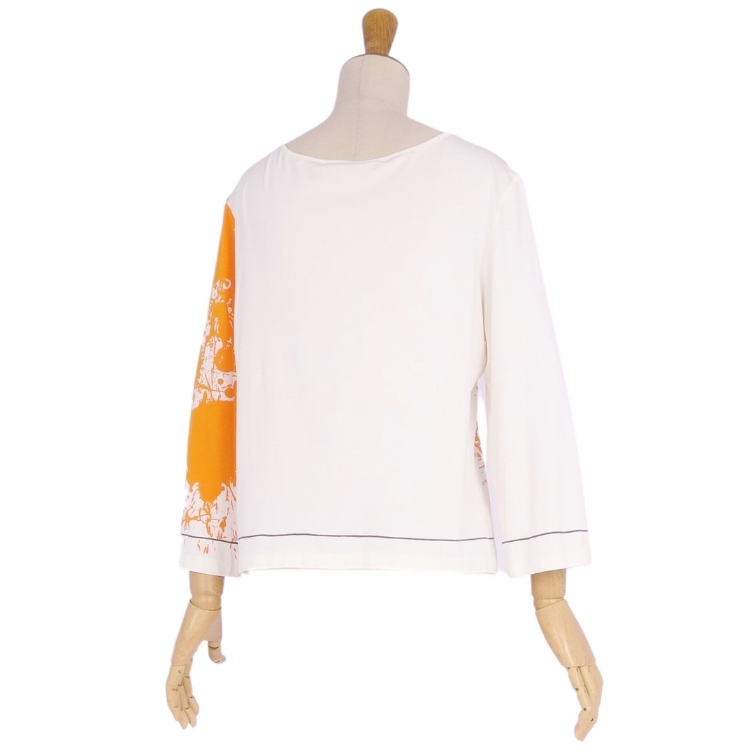 Hermes(エルメス)の美品 エルメス HERMES Tシャツ カットソー マルジェラ期 ロングスリーブ ジャージー ペイント柄 トップス レディース LA オレンジ/ホワイト レディースのトップス(Tシャツ(半袖/袖なし))の商品写真