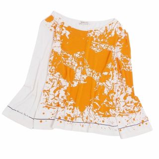 エルメス(Hermes)の美品 エルメス HERMES Tシャツ カットソー マルジェラ期 ロングスリーブ ジャージー ペイント柄 トップス レディース LA オレンジ/ホワイト(Tシャツ(半袖/袖なし))