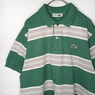 ラコステ(LACOSTE)のCHEMISE ラコステ　ラガー　ポロシャツ　半袖　ボーダー　シェルボタン　緑(ポロシャツ)