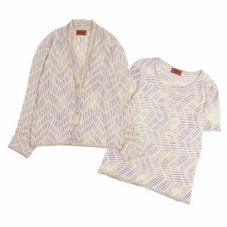 美品 ミッソーニ MISSONI アンサンブル ニット カーディガン ブラウス 総柄 トップス レディース 46(XL相当) マルチカラー(カーディガン)