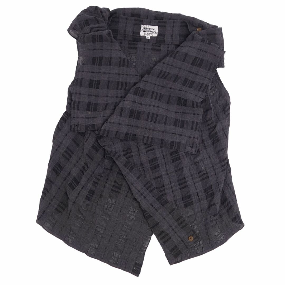 美品 ヴィヴィアンウエストウッドマン Vivienne Westwood MAN シャツ ベスト ジレ ノースリーブ アシンメトリー チェック柄 ロゴ刺繍 トップス メンズ 46(S相当) ダークグレー 美品 ヴィヴィアンウエストウッドマン Vivienne Westwood MAN シャツ ベスト ジレ ノースリーブ アシンメトリー チェック柄 ロゴ刺繍 トップス メンズ 46(S相当) ダークグレー