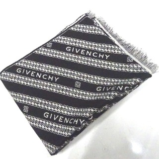 ジバンシィ(GIVENCHY)のジバンシー マフラー ロゴ ウール ブラック×ホワイト メンズ Givenchy Ft584073 中古・超美品(マフラー)