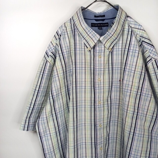 トミーヒルフィガー(TOMMY HILFIGER)のトミーヒルフィガー　BDシャツ　半袖　チェック　オーバーサイズ　ブルー(シャツ)