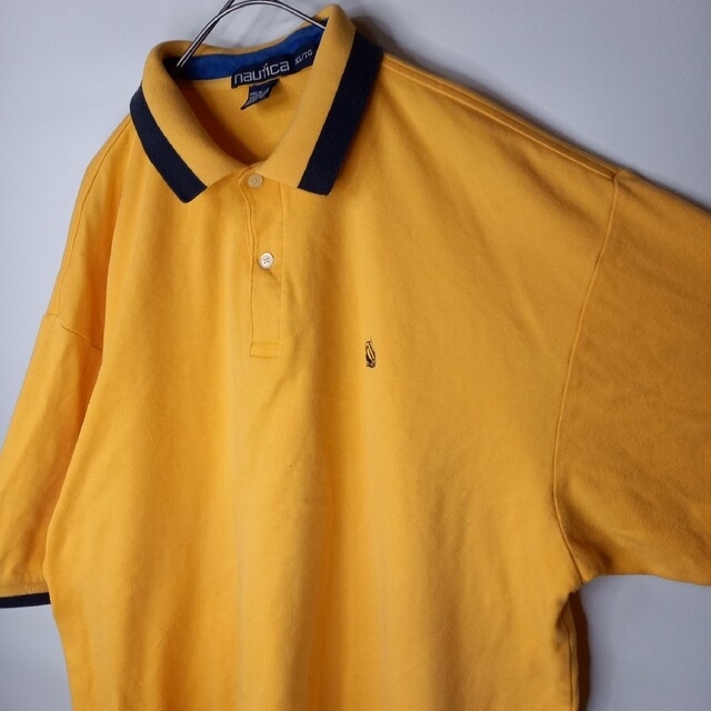NAUTICA(ノーティカ)の希少品　カナダ製　ノーティカ　リンガー　ポロシャツ　半袖　旧ロゴ　無地　イエロー メンズのトップス(ポロシャツ)の商品写真
