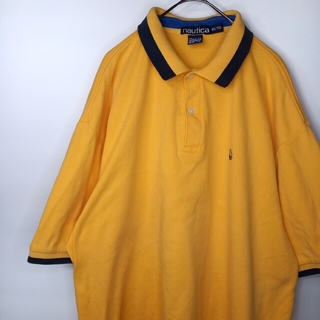 ノーティカ(NAUTICA)の希少品　カナダ製　ノーティカ　リンガー　ポロシャツ　半袖　旧ロゴ　無地　イエロー(ポロシャツ)