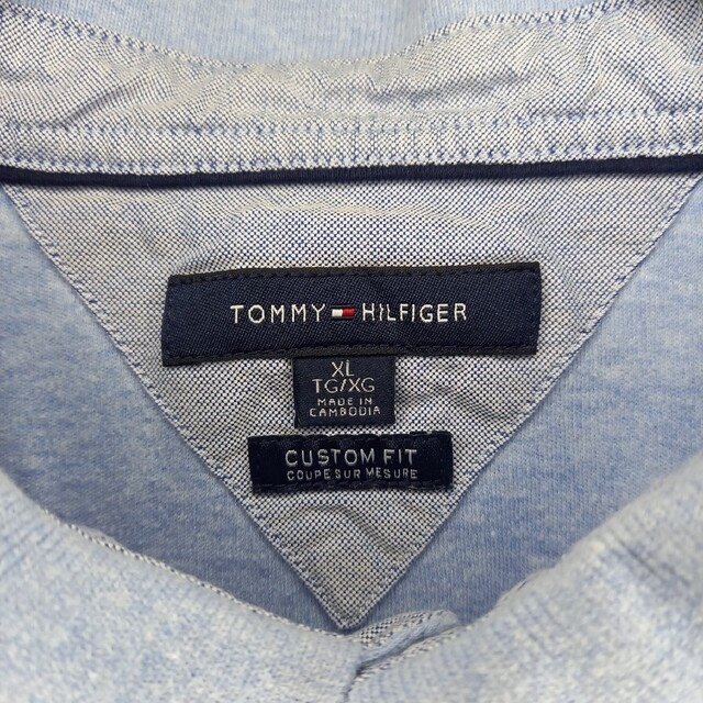 TOMMY HILFIGER(トミーヒルフィガー)のトミーヒルフィガー　ポロシャツ　半袖　オーバーサイズ　刺繍ロゴ　無地　ブルー メンズのトップス(ポロシャツ)の商品写真