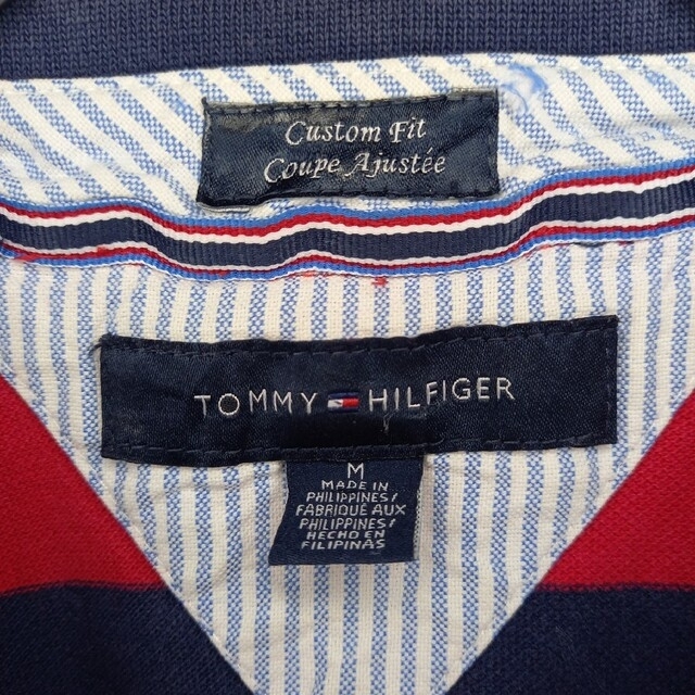 TOMMY HILFIGER(トミーヒルフィガー)のトミーヒルフィガー　ラガー　ポロシャツ　半袖　ボーダー　刺繍ロゴ　赤 メンズのトップス(ポロシャツ)の商品写真