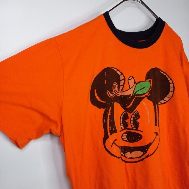 Disney(ディズニー)のディズニー　クルーネック　リンガーTシャツ　半袖　ビッグロゴ　オレンジ メンズのトップス(Tシャツ/カットソー(半袖/袖なし))の商品写真