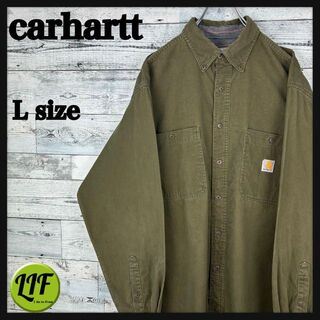 カーハート(carhartt)の【希少‼︎】カーハート ロゴタグ W胸ポケット 長袖 BDシャツ カーキ 美品(シャツ)