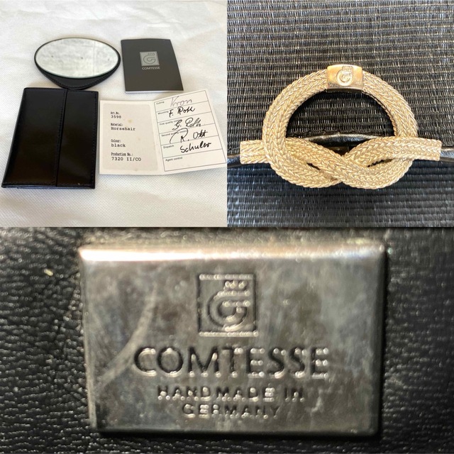 【極美品】COMTESS ホースヘア×レザー ブラック シルバー金具ハンドバッグ