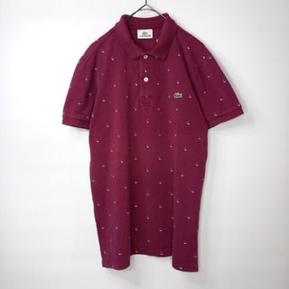 ラコステ(LACOSTE)の韓国製　ラコステ　ポロシャツ　半袖　シェルボタン　刺繍ロゴ　総柄　赤　紫(ポロシャツ)