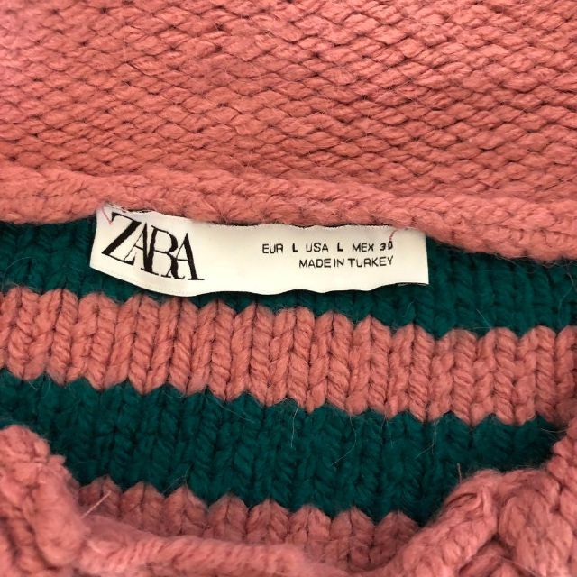 ZARA(ザラ)のZARA ザラ ニット ピンク × グリーン 派手 　大きめ　ゆったり　ニット レディースのトップス(ニット/セーター)の商品写真