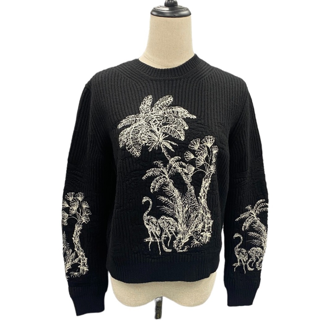 [USED/]Dior ディオール ニット・セーター 刺繍 カシミアニット 38 オブリーク 黒 954S91AM017 56778  ブラック ホワイト カシミヤ ウール 38 954S91AM017  tdc-001756-4e
