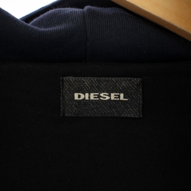 DIESEL パーカー スウェット トレーナー 長袖 レザー 切替 S 紺 黒 2