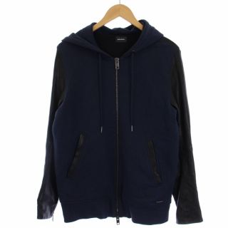 希少✨DIESEL ディーゼル ジップパーカー ラムレザー 切替 ネイビー