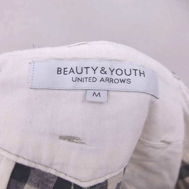 BEAUTY&YOUTH UNITED ARROWS(ビューティアンドユースユナイテッドアローズ)のB&Y ユナイテッドアローズ チェック パンツ アンクル リネン 麻 M 黒 白 メンズのパンツ(スラックス)の商品写真