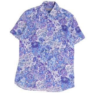 エトロ(ETRO)の美品 エトロ ETRO シャツ 半袖 ショートスリーブ 総柄 花柄 ペイズリー柄 リネン トップス メンズ S ブルー(シャツ)