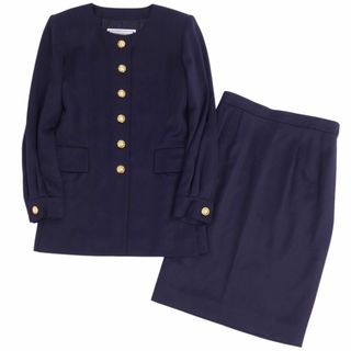 サンローラン(Saint Laurent)の美品 Vintage イヴサンローラン Yves Saint Laurent セットアップ スカートスーツ ジャケット スカート ウール レディース L ネイビー(スーツ)