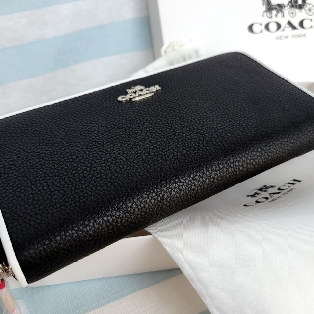 【新品未使用】COACH コーチ 長財布 ブラック 上質レザー 白黒 母の日
