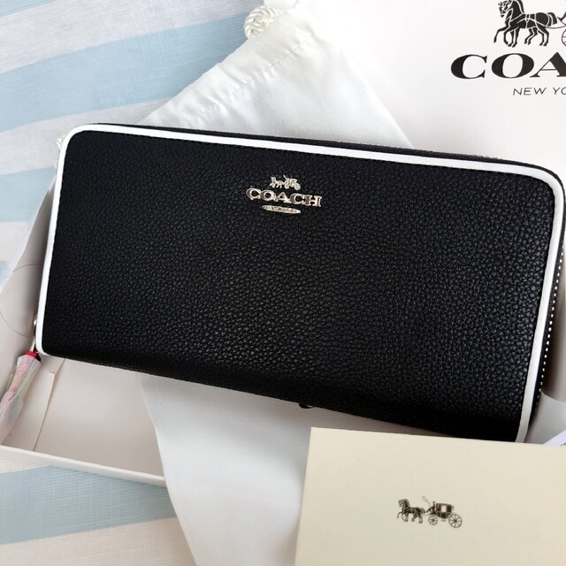 【新品未使用】COACH コーチ 長財布 ブラック 上質レザー 白黒 母の日 | フリマアプリ ラクマ