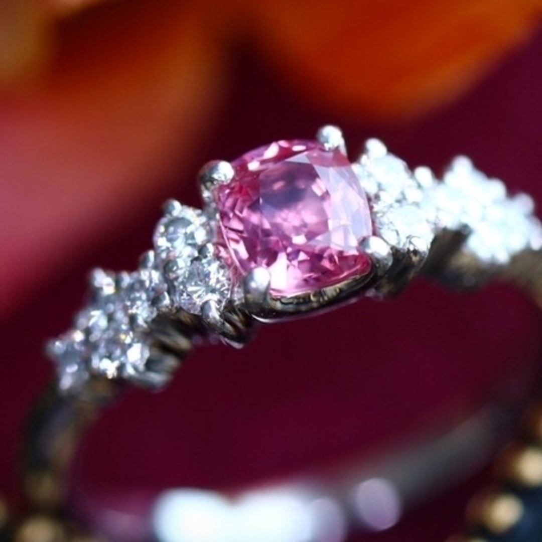 お値下げ　鑑別書付 ピンクサファイアダイヤモンドリングpt900 レディースのアクセサリー(リング(指輪))の商品写真
