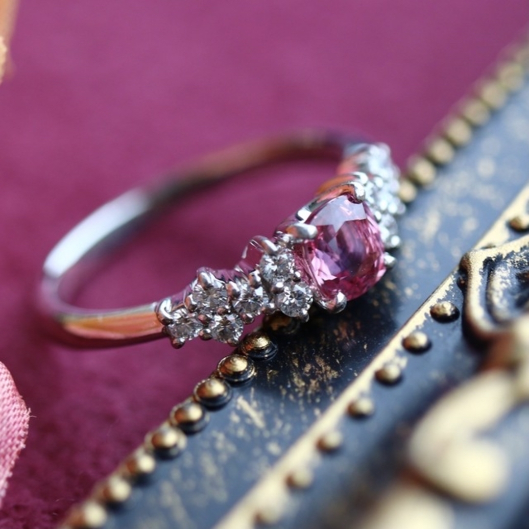 お値下げ　鑑別書付 ピンクサファイアダイヤモンドリングpt900 レディースのアクセサリー(リング(指輪))の商品写真