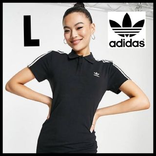 アディダス(adidas)の【美品！可愛い】adidas★Tシャツワンピース★チュニック★ドレス★黒★L(ミニワンピース)