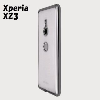 Xperia XZ3：メタリックバンパー 背面クリア ソフト ケース★シルバー(Androidケース)