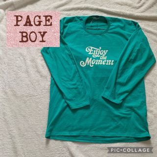 PAGE BOY ロゴTシャツ 長袖Tシャツ 長T グリーン オーバーサイズ(Tシャツ/カットソー(七分/長袖))