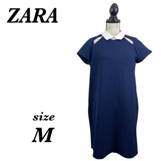 ザラ(ZARA)のZARA ザラ　ワンピース　半袖　ネイビー　襟　膝丈ワンピース(ミニワンピース)