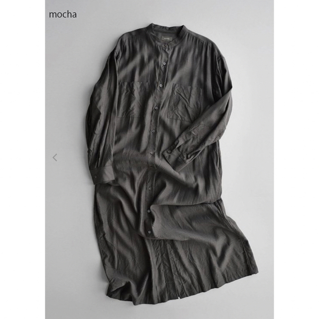 オシャレ WIRROW キュプラコットンスタンドカラーシャツドレス MOCHA