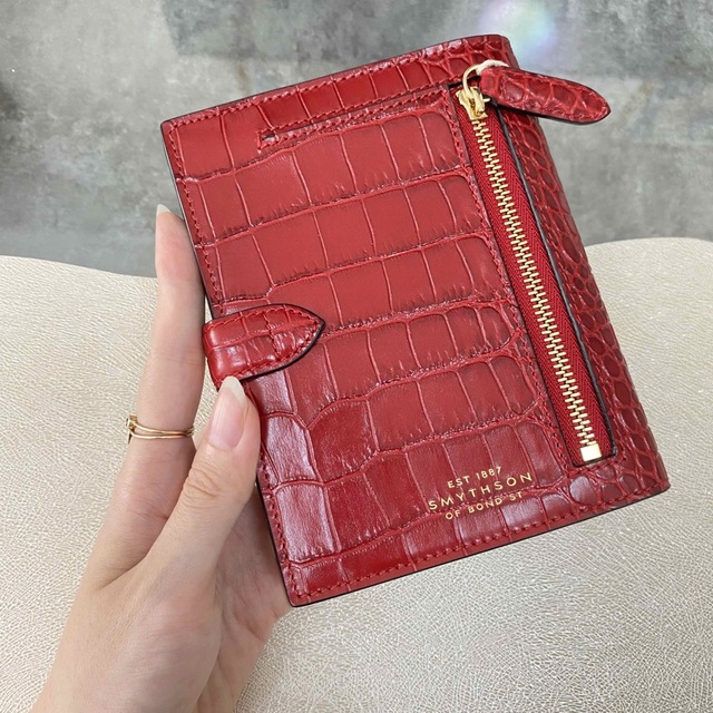 ラスト１【新品】Smythson スマイソン マーラ クロコ 二つ折り財布 赤