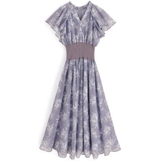 グレイル(GRL)の新品タグ付き♡花柄Vネックリブウエストフレアワンピース[tt005](ロングワンピース/マキシワンピース)