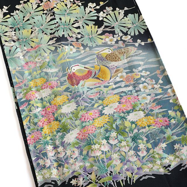 黒留袖 本加賀友禅 吉田茂作 オシドリ 仮絵羽 未仕立て 訳あり 在庫