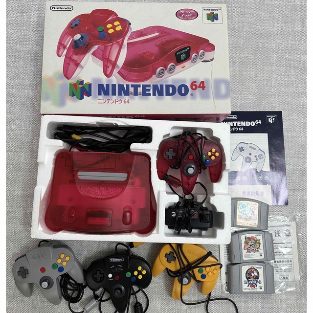 NINTENDO 64 クリアレッド コントローラー計4 カセット3 | www