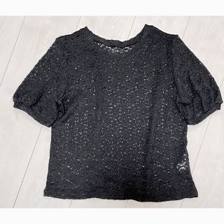 ジーユー(GU)のGU レースTシャツ　カットソー　ブラック　M  (カットソー(半袖/袖なし))