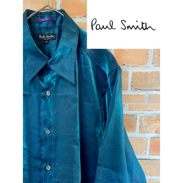 【派手】PaulSmith ポールスミス☆光沢感のあるブルーのキラキラシャツ