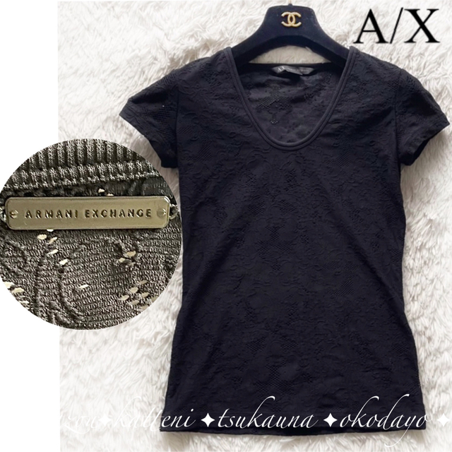 ARMANI EXCHANGE(アルマーニエクスチェンジ)のアルマーニエクス 半袖 Tシャツ レース 総柄 花柄 ブランドロゴタグ レディースのトップス(Tシャツ(半袖/袖なし))の商品写真