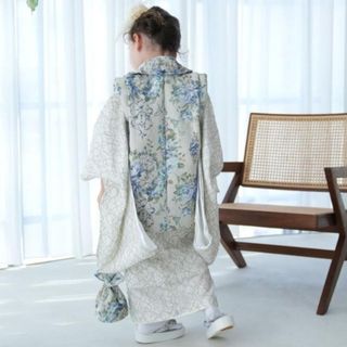 七五三 女 3歳 レース 着物 セット ゴブラン調 三つ身 青 被布 正月の