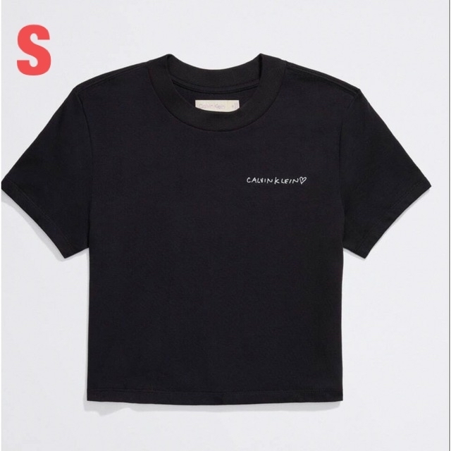 Calvin Klein(カルバンクライン)の【新品】カルバンクライン　黒S　ジェニー　コットンジャージーベビーTシャツ レディースのトップス(Tシャツ(半袖/袖なし))の商品写真