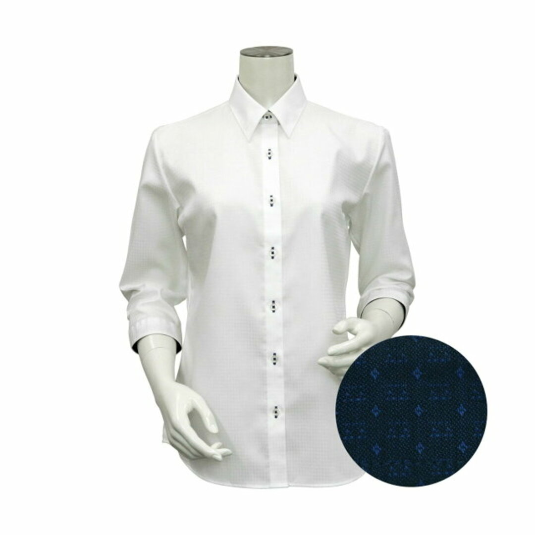 【ホワイト】(W)形態安定 レギュラーカラー 七分袖 レディースシャツ 綿100%