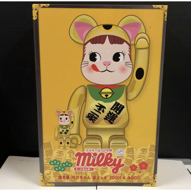 BE@RBRICK 招き猫　ペコちゃん 金メッキ 100％　400％