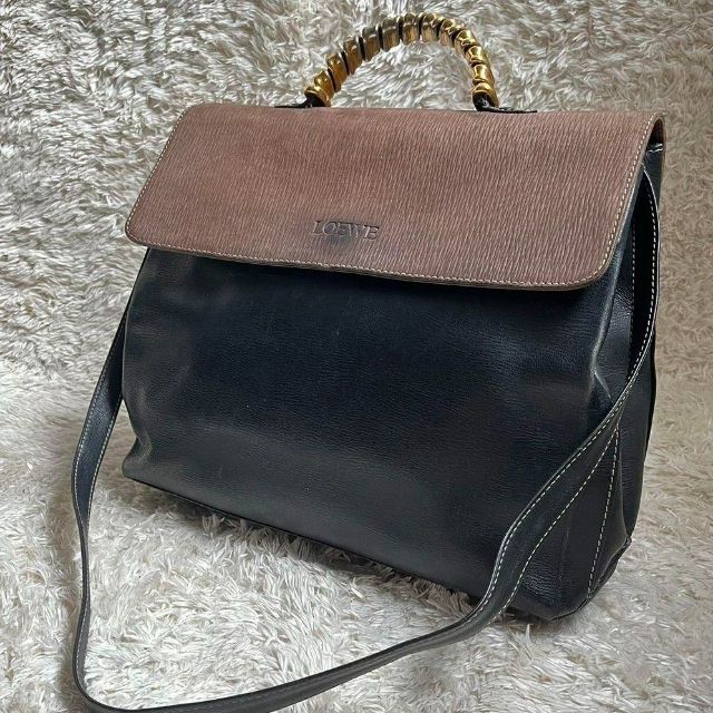 LOEWE ロエベ ベラスケス 2way ハンドバッグ ヌバック 黒 ブラウン-