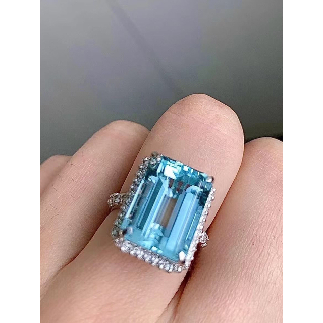 国内発送】 ダイヤ 天然アクアマリン リング11.39ct ¥ k18 リング