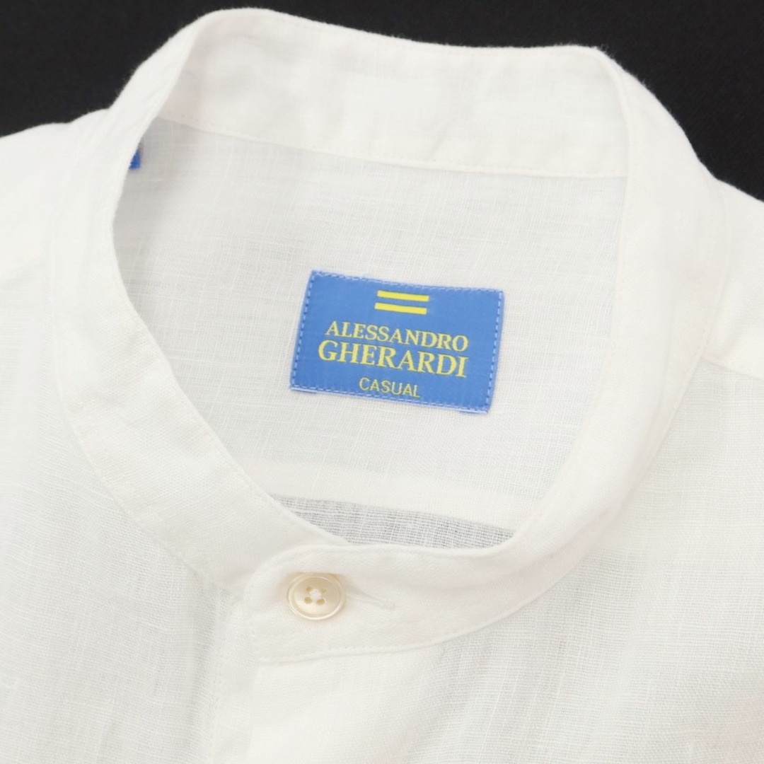 アレッサンドロ ゲラルディ ALESSANDRO GHERARDI リネン バンドカラー カジュアルシャツ ホワイト【サイズS】【メンズ】コンディション－