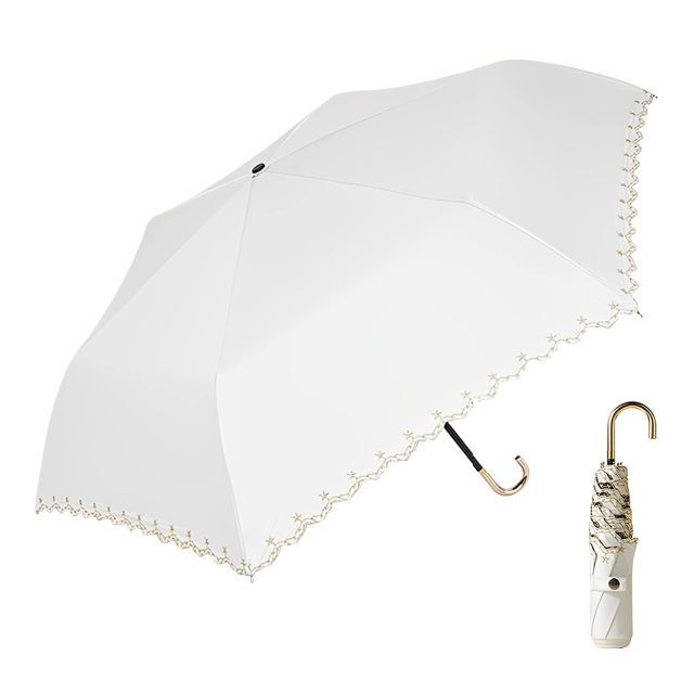 【色: 01星柄-ホワイト】日傘 折りたたみ傘 超軽量 174g UVカット 1